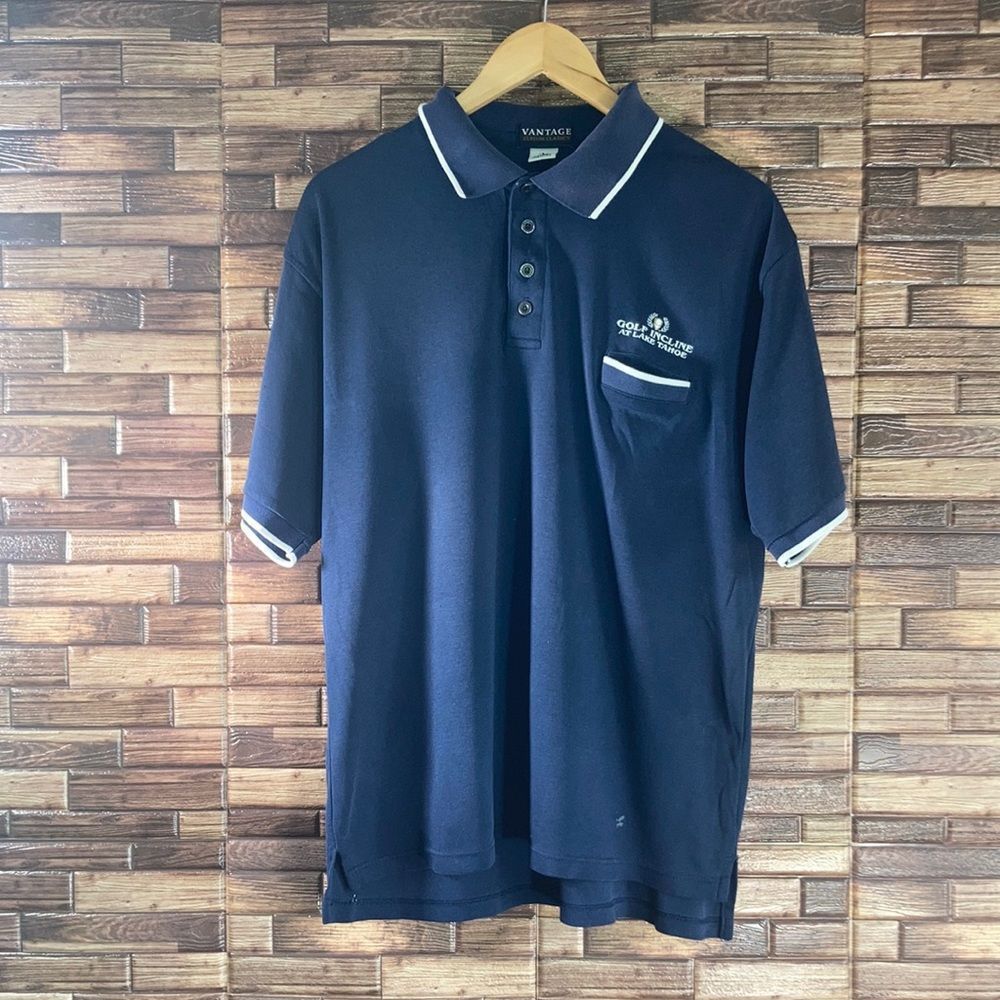 Vintage Mens Large Vantage Navy Golf Polo w/ Golf Incline @ Lake Tahoe Logo